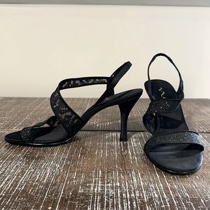 NINA Sparkle Black Slingback Strappy Heels ~ 8